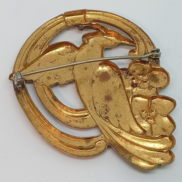 * vintage antique enamel over brass Bird of Paradise art deco pin brooch - Picture 4 of 5